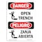 Signmission OSHA Danger Sign, Open Trench, 10in X 7in Rigid Plastic, 7" W, 10" H, Bilingual Spanish OS-DS-P-710-VS-1509 - alternate 1